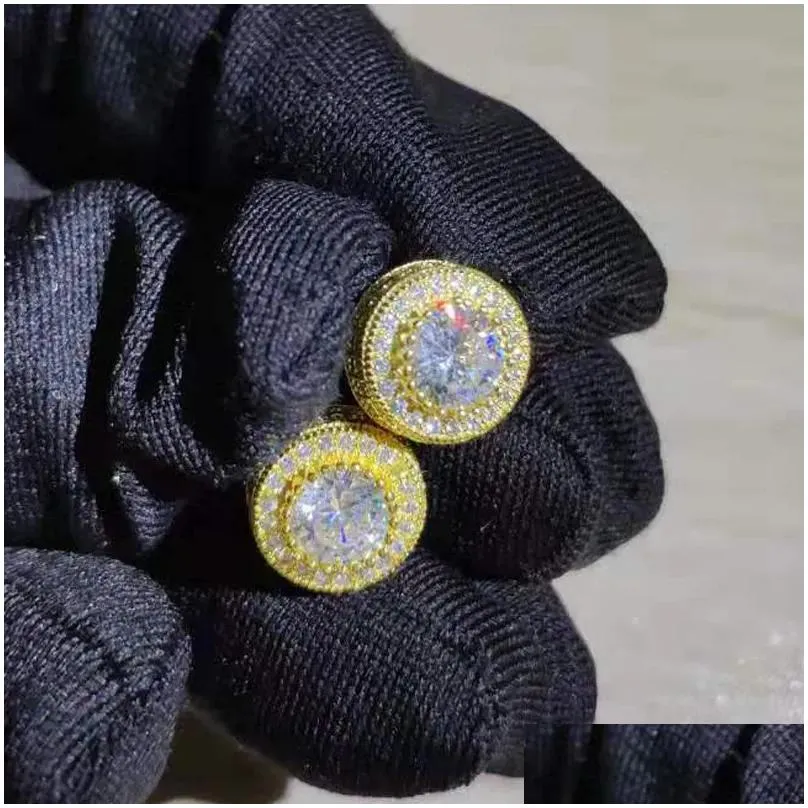 Stud Shiney Cz Earrings High Quality Yellow White Gold Plated Sparkling Round Sier Simated Diamond For Men Drop Delivery Otl2N