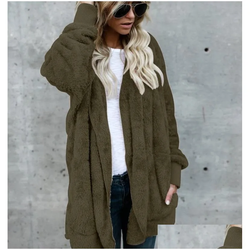 Women Clothes Winter Faux Fur Jacket Loose Fashion Hooded Coat Big Pocket Soft Warm Coat Plus Size 4XL 5XL