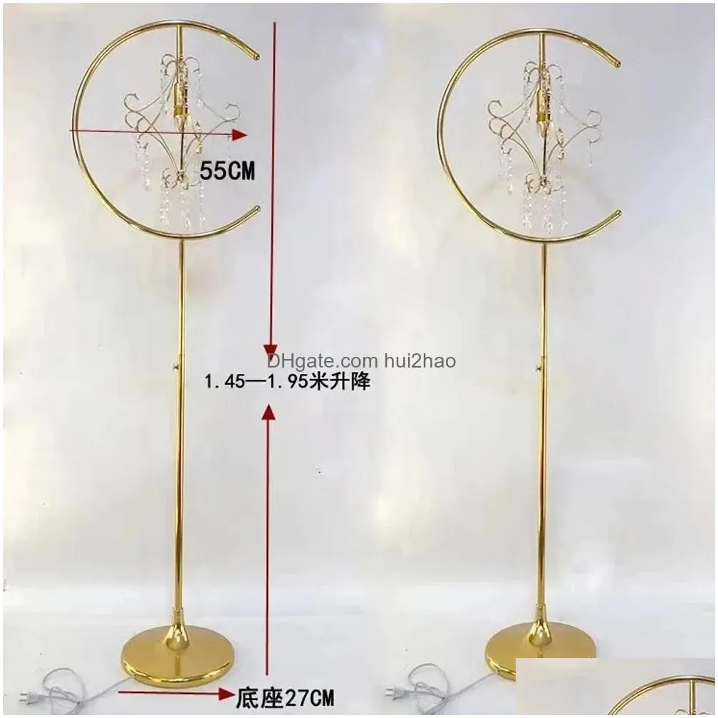  customized size wedding metal gold arch stand hanging chandeliers wedding stand decoration 0012