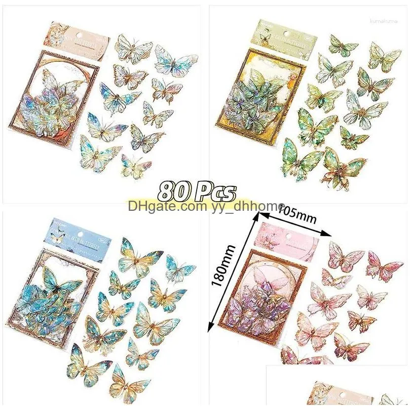 gift wrap 80pcs butterfly stickers clear bling glitter holographic butterflies sticker bulk for scrapbooking envelope journaling