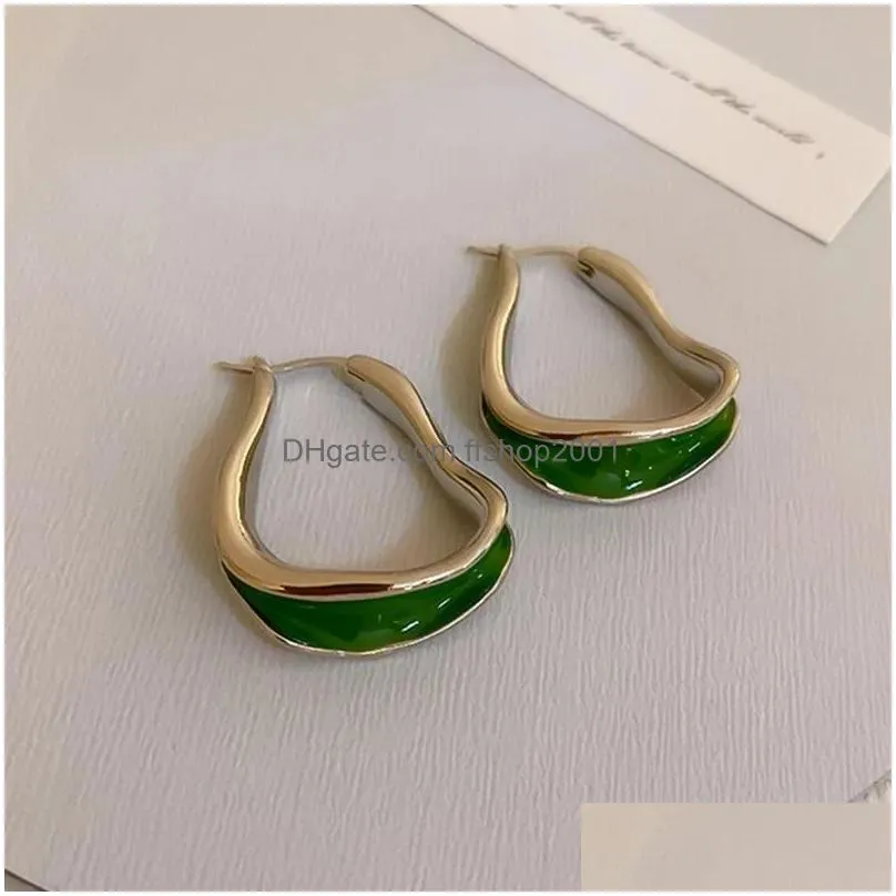 hoop huggie hangzhi 2022 french vintage geometric irregular drip oil twist metal earrings fashion party jewelry gift for women lady