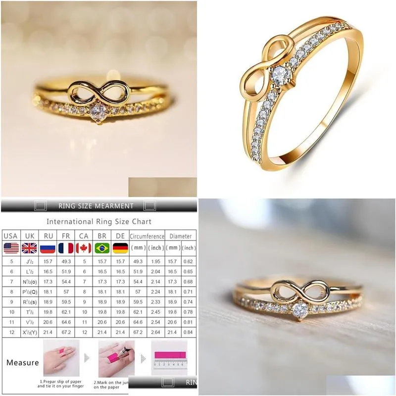 Wedding Rings Delicate Gold 8 Infinity Cross Crystal Zircon Ring For Woman Fashion Stackable Dainty Fine Jewelry Anniversary Drop Del Dhvu6