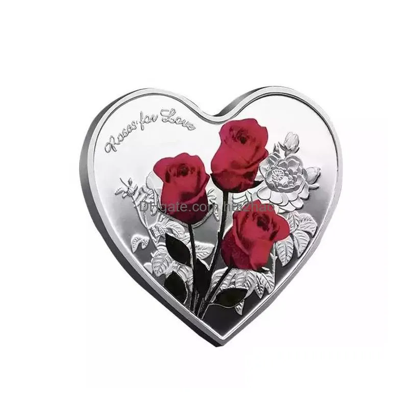 heart-shaped rose valentines day gift metal commemorative coins 52 languages i love you medal challenge coin crafts wly935