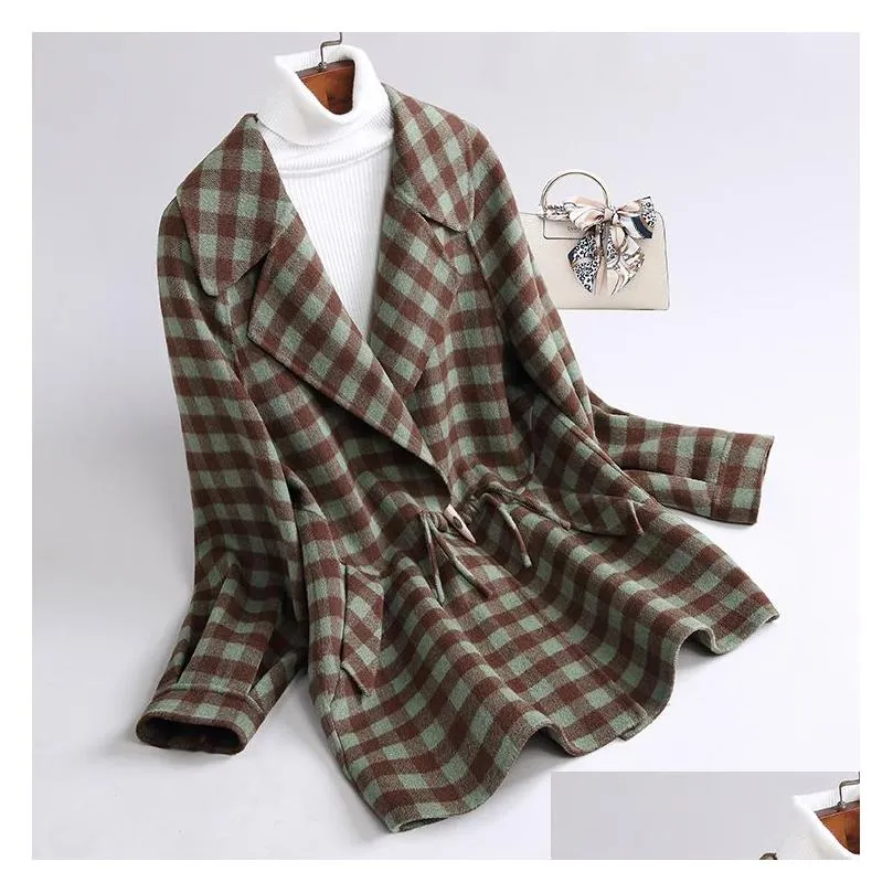 OC448M75 Chinoiserie Top Quality Women`s Large Coat Autumn and Winter Double Faced Cashmere Coat Medium Length