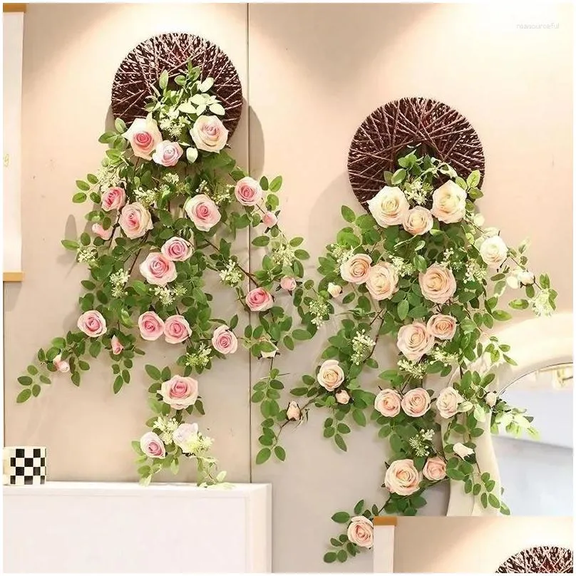 Decorative Flowers Simulated Rose Wall Hanging Flower 1.07x0.5m Artificial Vine Home Party Restaurant Basket Decoration Light