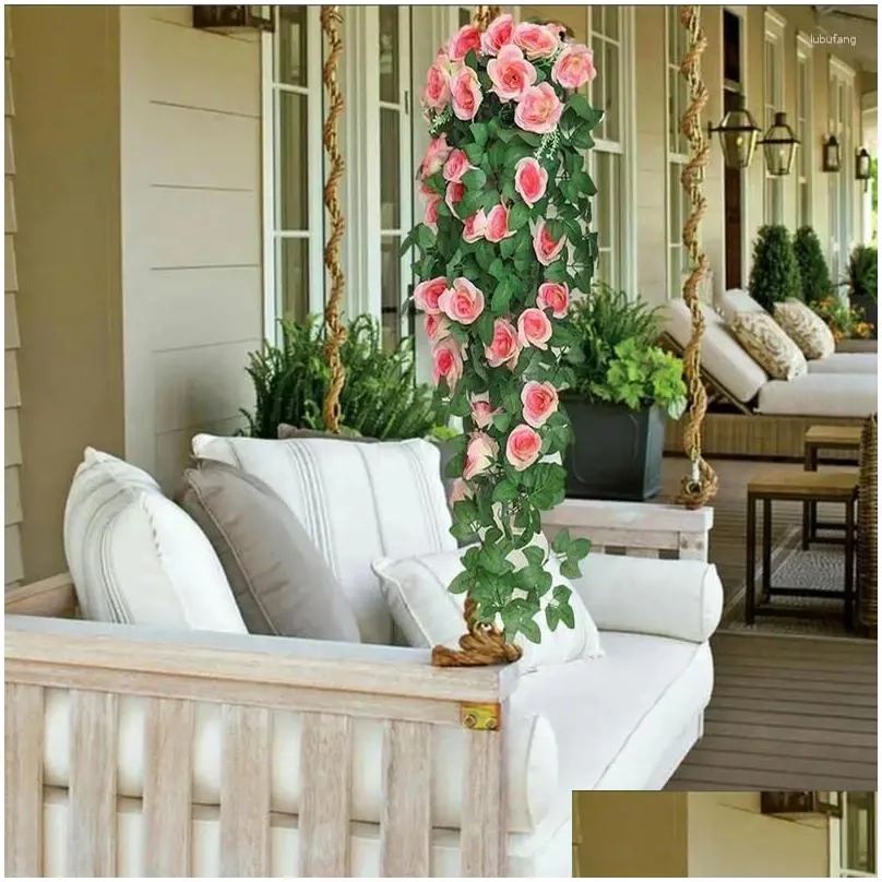 Decorative Flowers Artificial Rose Teardrop Swag With Green Branches 18 Flower Heads Wall DoorArt Decorations Outdoor HomeBackyard