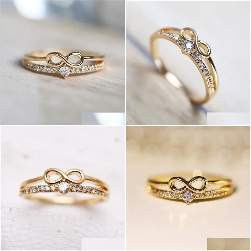 Wedding Rings Delicate Gold 8 Infinity Cross Crystal Zircon Ring For Woman Fashion Stackable Dainty Fine Jewelry Anniversary Drop Del Dhvu6