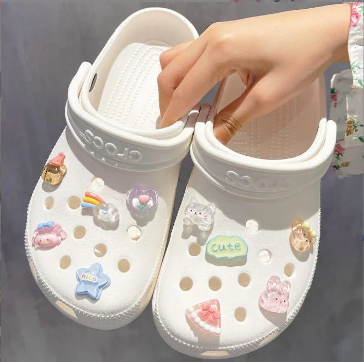 rainbow bear diy hole shoes accessories shoe flower cross decoration buckle accessories shoe buckle resin