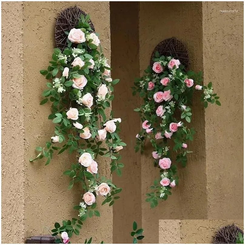 Decorative Flowers Simulated Rose Wall Hanging Flower 1.07x0.5m Artificial Vine Home Party Restaurant Basket Decoration Light