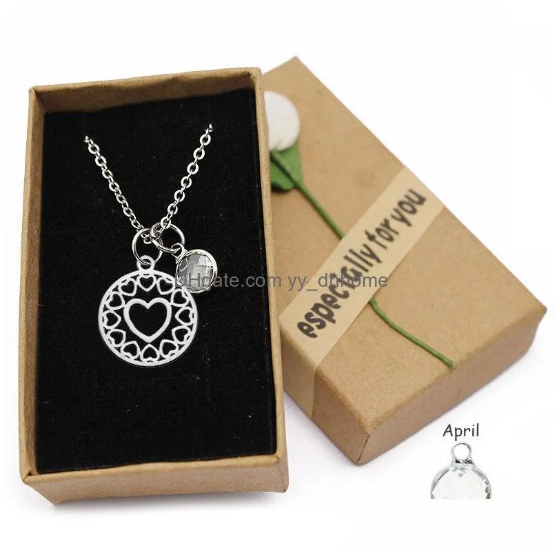  selling love heart pendant necklace stainless steel charm colorful 12 birthstone for women crystal jewelery mothers day love