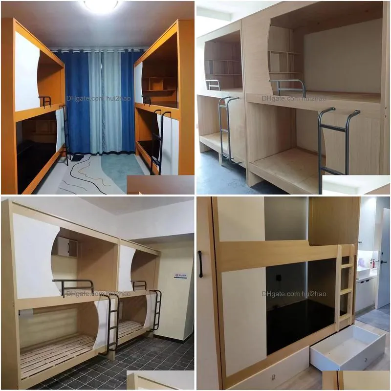 multi functional steel and wood beds in student dormitories with upper and lower bunk beds for spacecraft