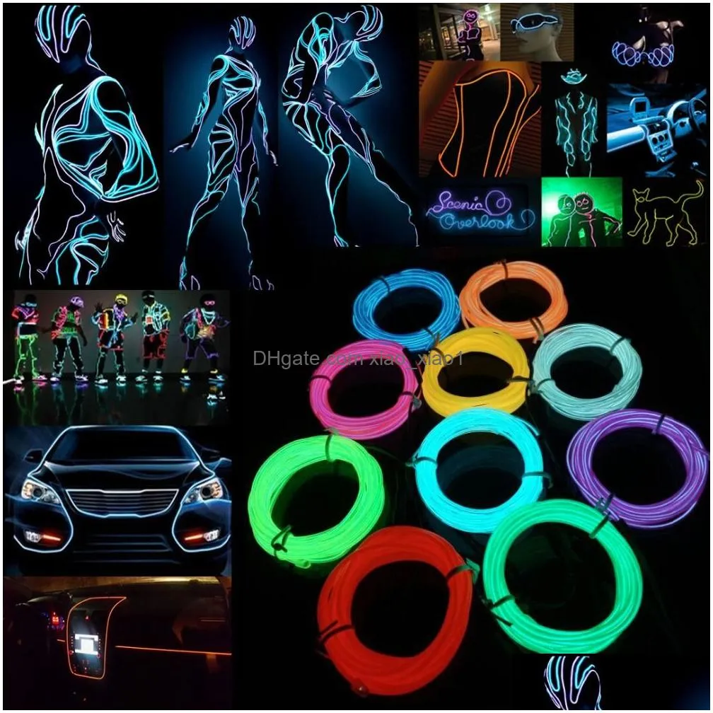 glow el wire cable led neon christmas dance party diy costumes clothing luminous car light decoration clothes ball rave 1m