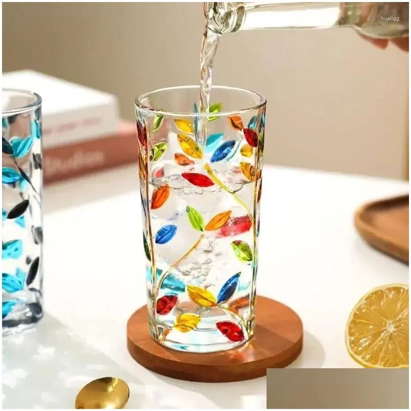 Wine Glasses Cup Mug Whiskey Light Straight Glass Water Hand-painted Relief Tumbler Luxury Colorful Lead-free Mojito Teacup Vine