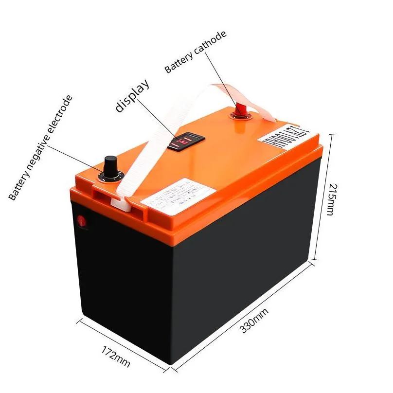 LiFePO4 small rubber shell 12V100AH built-in BMS display for photovoltaic golf cart forklift solar inverter household appliance lawn mower