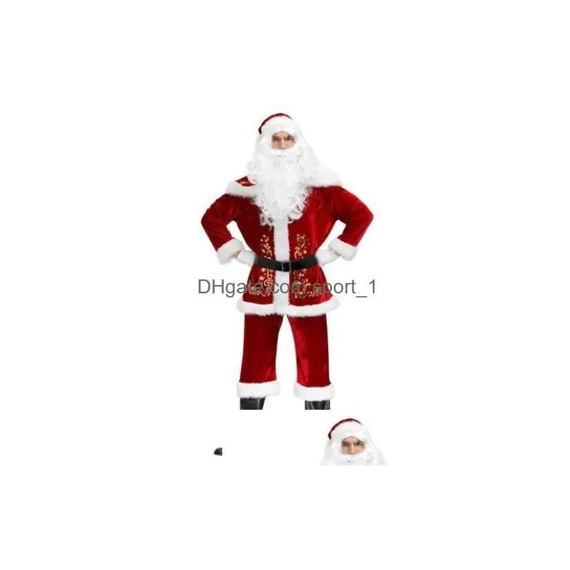 Christmas Decorations Veet Men/Women Santa Claus Costume Suit Couple Party For Xmas Wholesale Drop Delivery Home Garden Festive Suppl