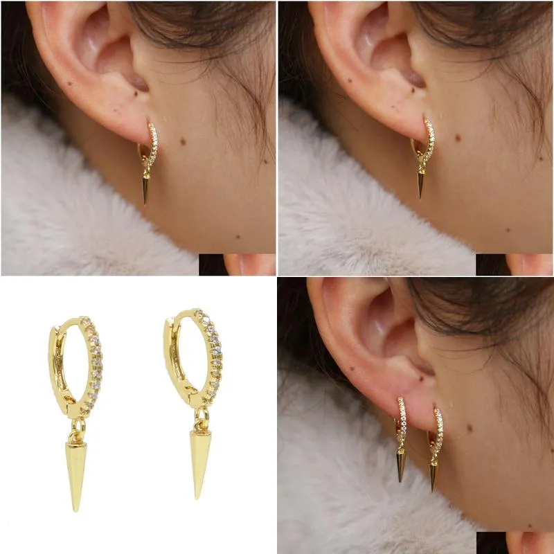 Stud Korean Style Gold Filled Dangle Cone Earrings For Girls Women Simple Cute Studs Jewelry Pave Tiny Cz Punk Boys Drop Delivery Oticf