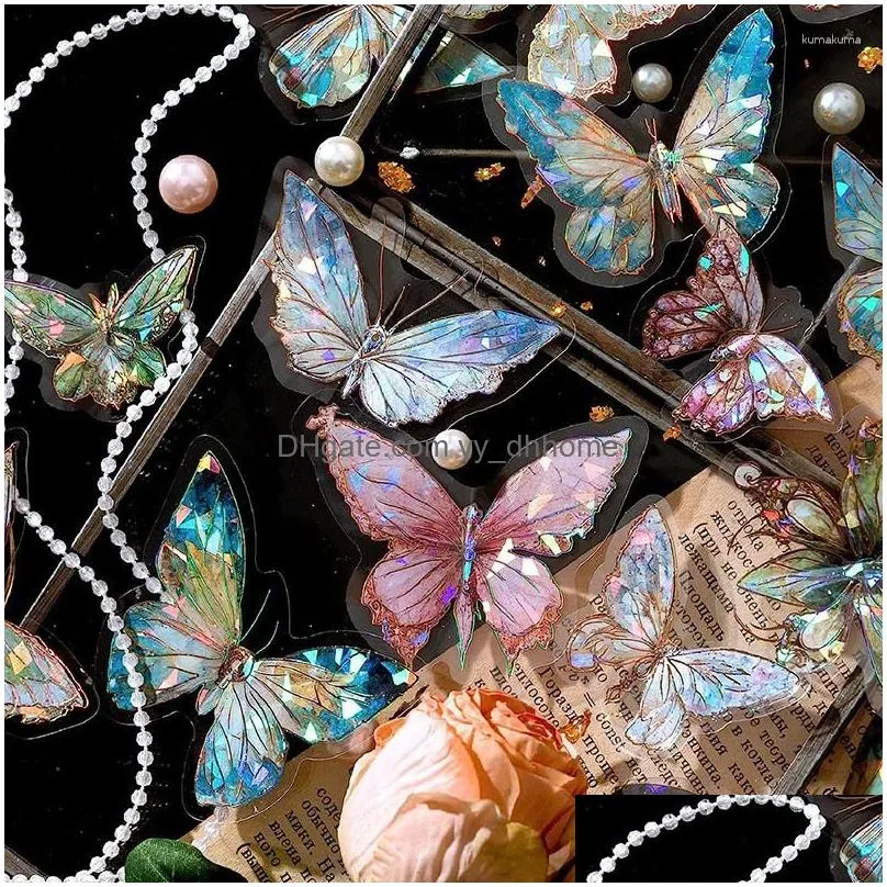 gift wrap 80pcs butterfly stickers clear bling glitter holographic butterflies sticker bulk for scrapbooking envelope journaling