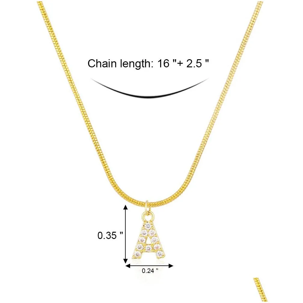 Pendant Necklaces Inlaid Zircon Letter Initial Pendant Necklace For Women Gold Chain Cute Charms Collier Alphabet Necklaces Jewelry Fr Dhgfw