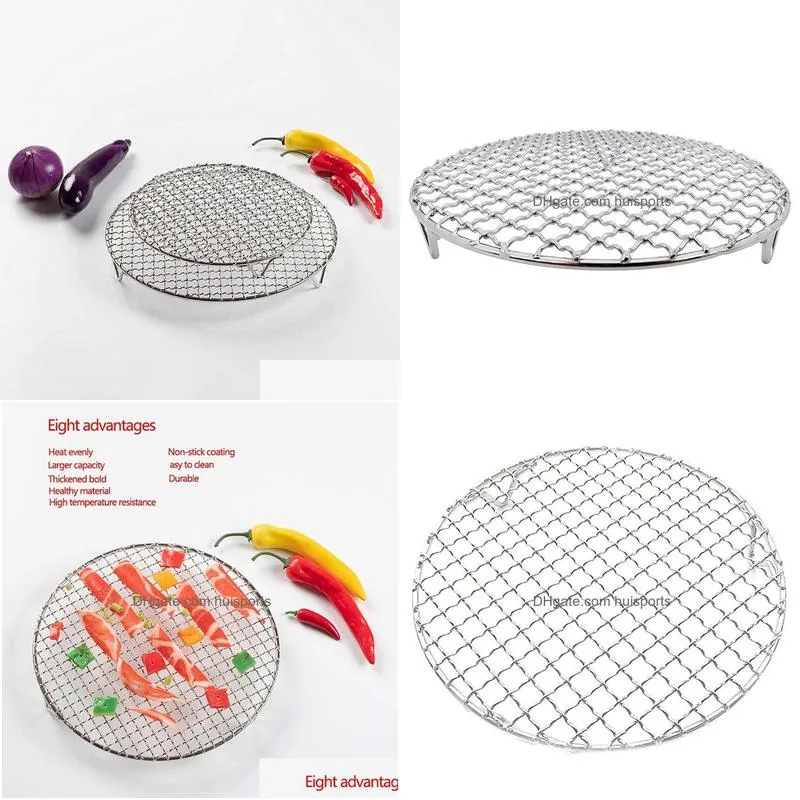 Others10 Tools Accessories Round Bbq Grill Home Roast Nets Bacon Mesh Tool Iron Barbecue Stainless Steel Non-Stick Mat Grid Drop Del Dhjgy