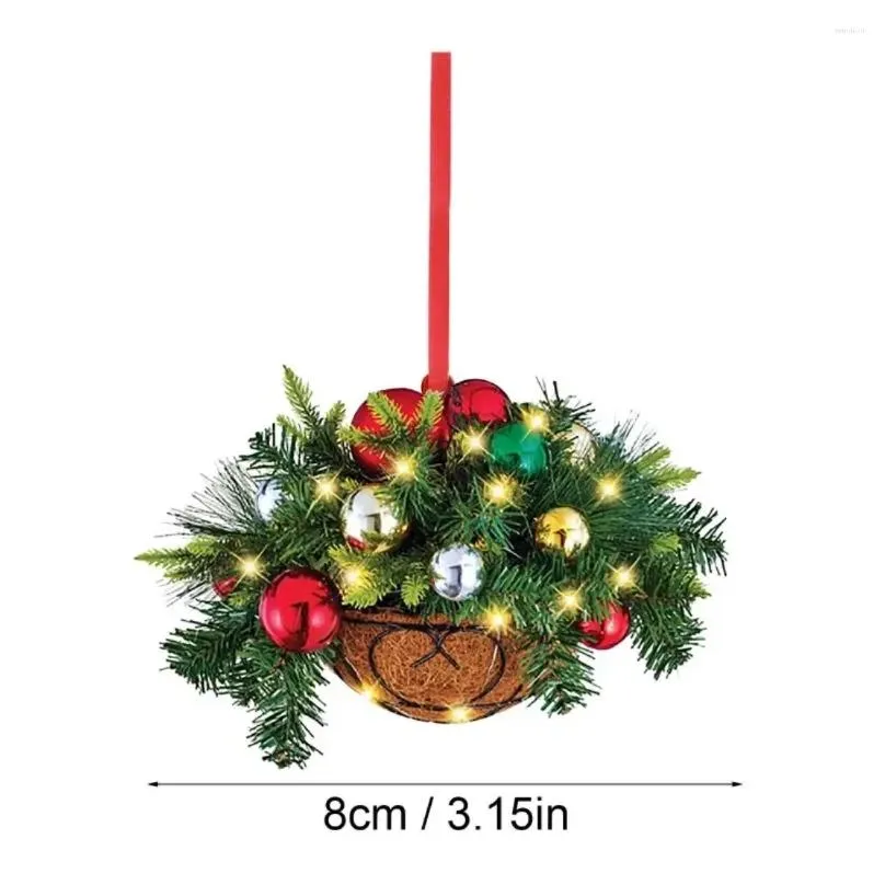 Christmas Decorations Artificial Hanging Flower Basket Pendant 2D Green Red Wreath Plant Xmas Tree Ornaments Merry Decoration Noel