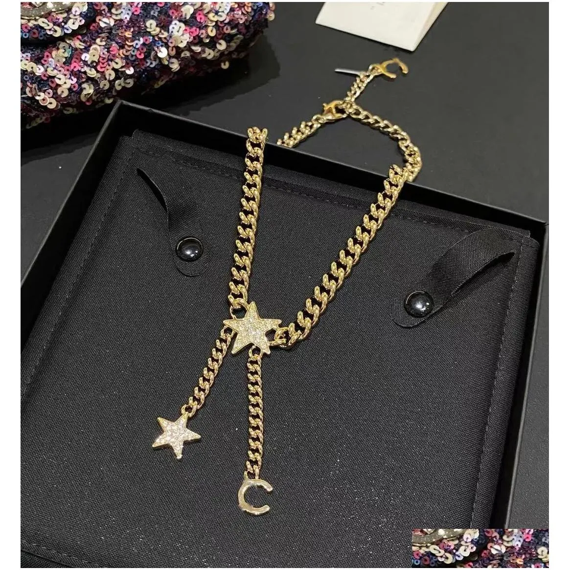 Charm 2023 Luxury Quality Charm Pendant Necklace With Diamond And Star Shape Chain Design In 18K Gold Plated Have Box Stamp Ps7400B D Dhbut