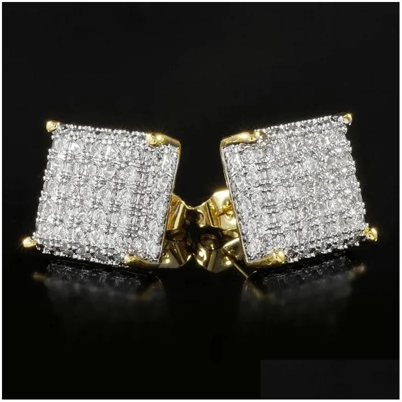 Stud Charming Earrings For Men Women Yellow Rose Gold Plated Bling Cz Diamond Stone Nice Gift Drop Delivery Ot3Xk