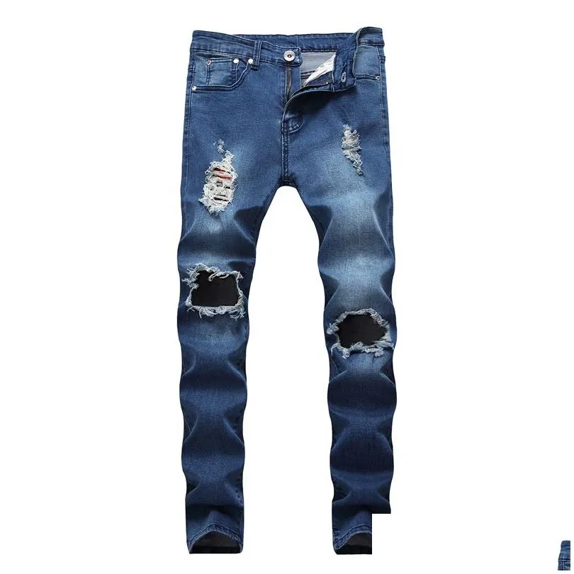 Mens Clothing Designer Jeans Ripped Vintage Denim Pants Black Blue White Pencil Pants Fashion Clothes Free Shipping