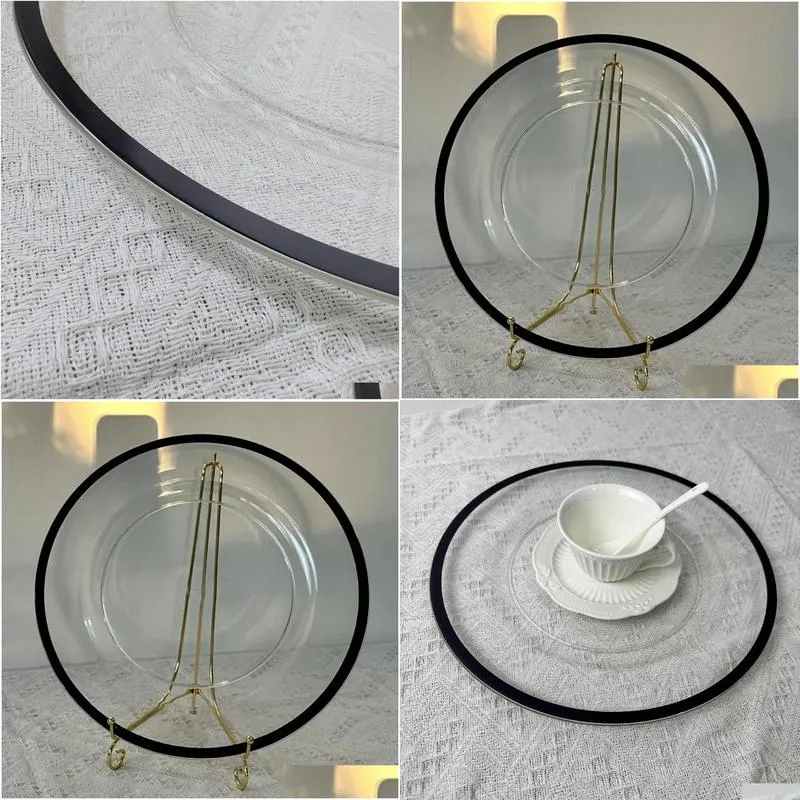 50 PCS  Plates Clear Plastic Tray 33 CM Round Plates 13 Inches Acrylic Decorative Service Plate For Table Setting