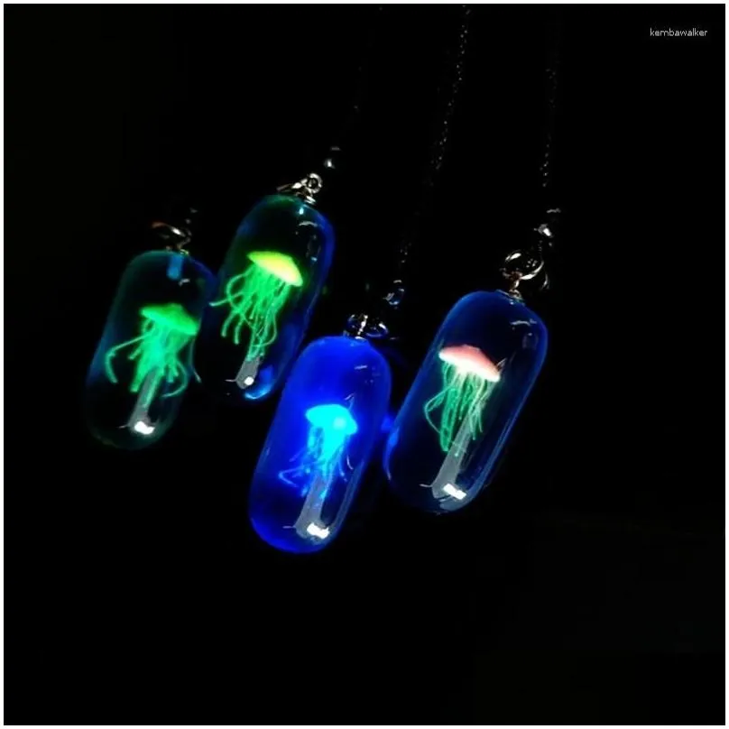 Pendant Necklaces Luminous Jellyfish Shape Necklace Braided Rope Resin 40Gb Drop Delivery Dhx8V