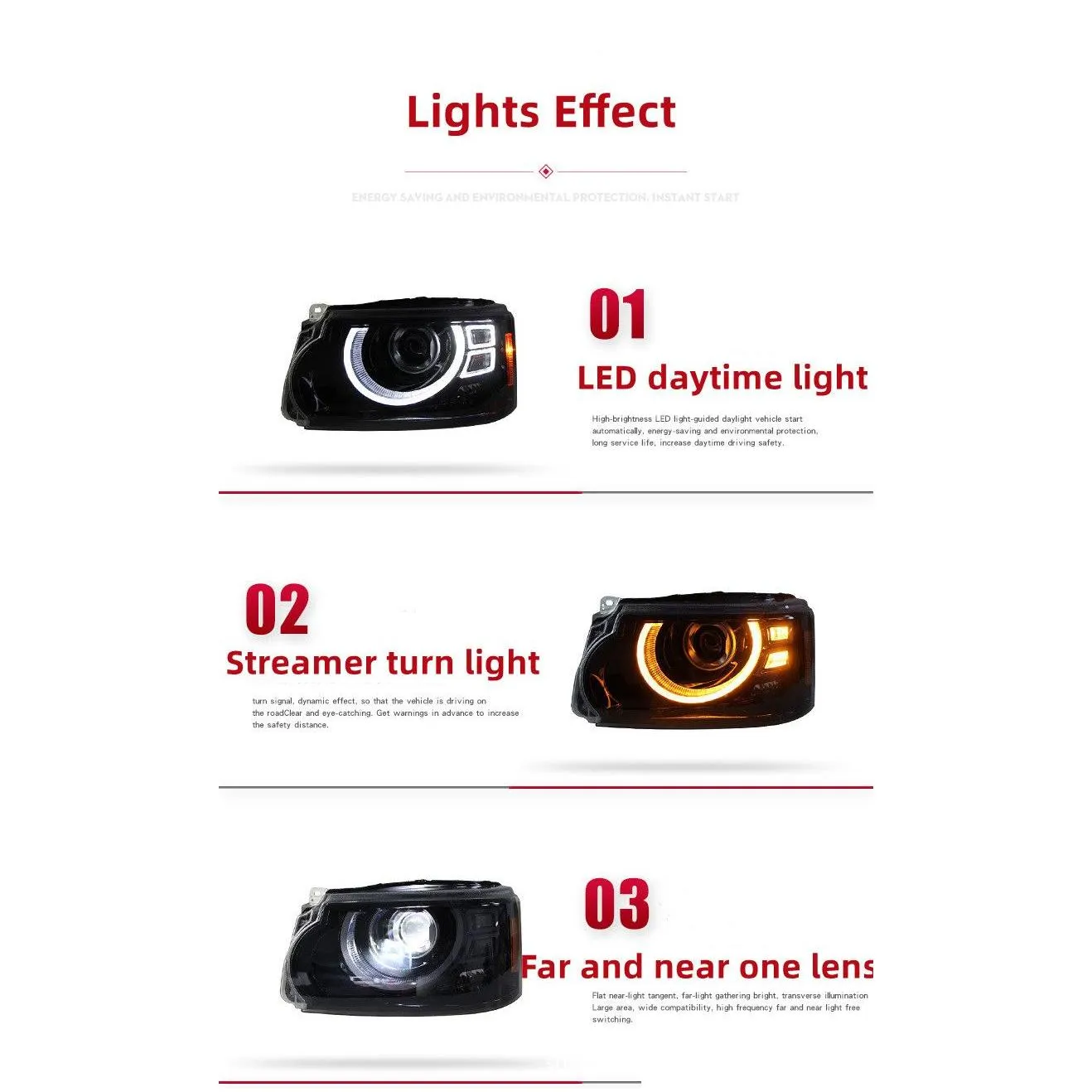 LED Laser Lens Headlight Assembly for Range Rover 2005-2013 LED Daytime Head Lamp High Beam Turn Signal Accessory