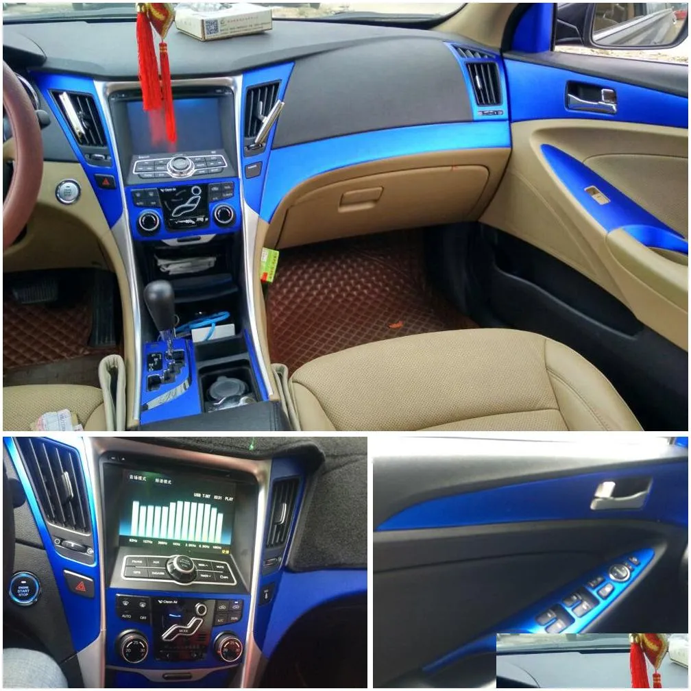 For Hyundai sonata 8 2011-2014 Interior Central Control Panel Door Handle 5D Carbon Fiber Stickers Decals Car styling Accessorie287R
