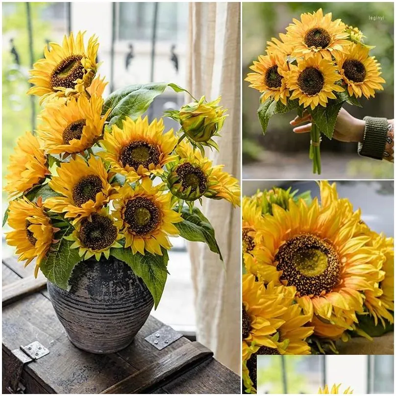 Decorative Flowers 140/92/35cm Long Artificial Sunflower Bouquet Silks For Home Bridal Wedding Party Festival Gifts DIY Vase Decor