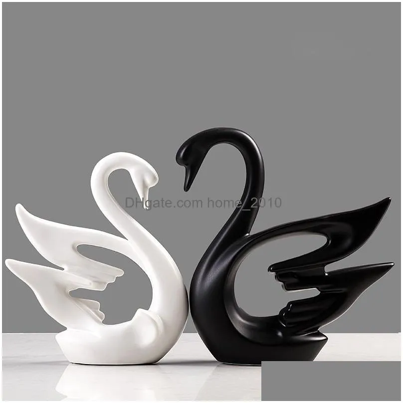 vilead 2pcs/set ceramic couple ns figurines nordic black white ornaments wedding gifts creative living room decor 201201