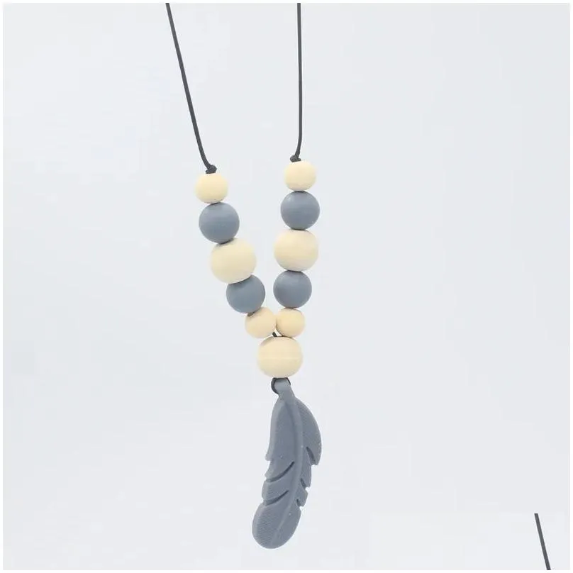 baby teething toy silicone training baby teethers necklace feather pendant necklace chewing toy beads pacifier clip gifts jn10