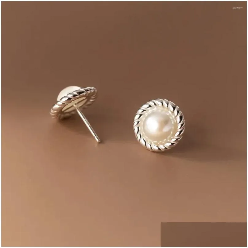 Stud Earrings Genuine S925 Sterling Silver Synthetic Pearl Twist For Women Non-allergic Non-fading Fine Jewelry Accessories Wedding
