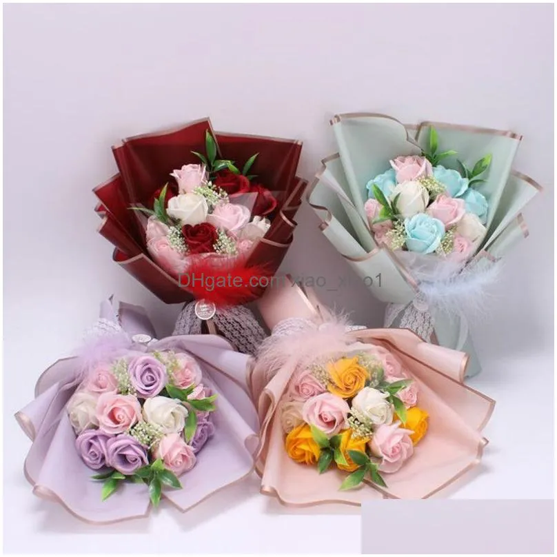 11pcs handmade creative soap flowers rose bouquet gift box simulation decorative flower valentines day birthday decor6315425
