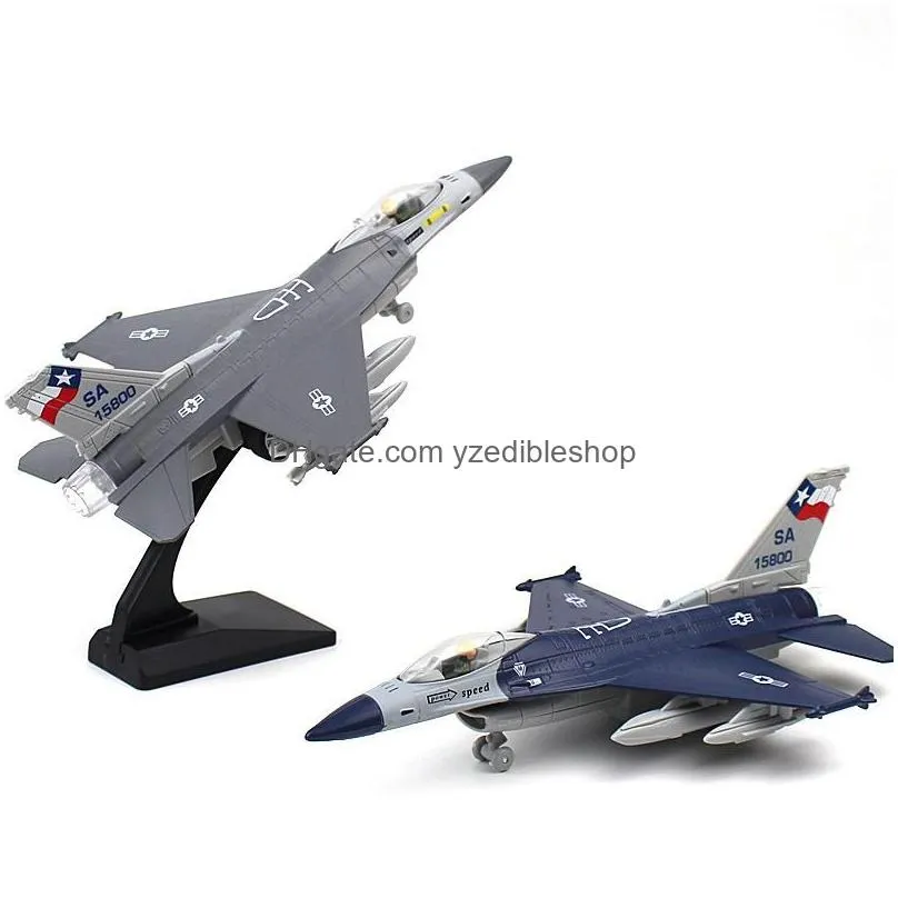 sywj diecast alloy f16 fighter  aircraft model toy with bracket sound lights pull back christmas kid birthday boy gift co3985625