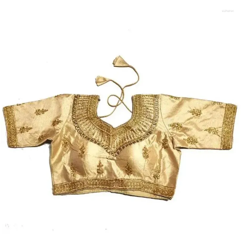 Ethnic Clothing Traditional Sari Top Women Shirt Summer Gold Thread Embroidery Pakistan Rhinestone