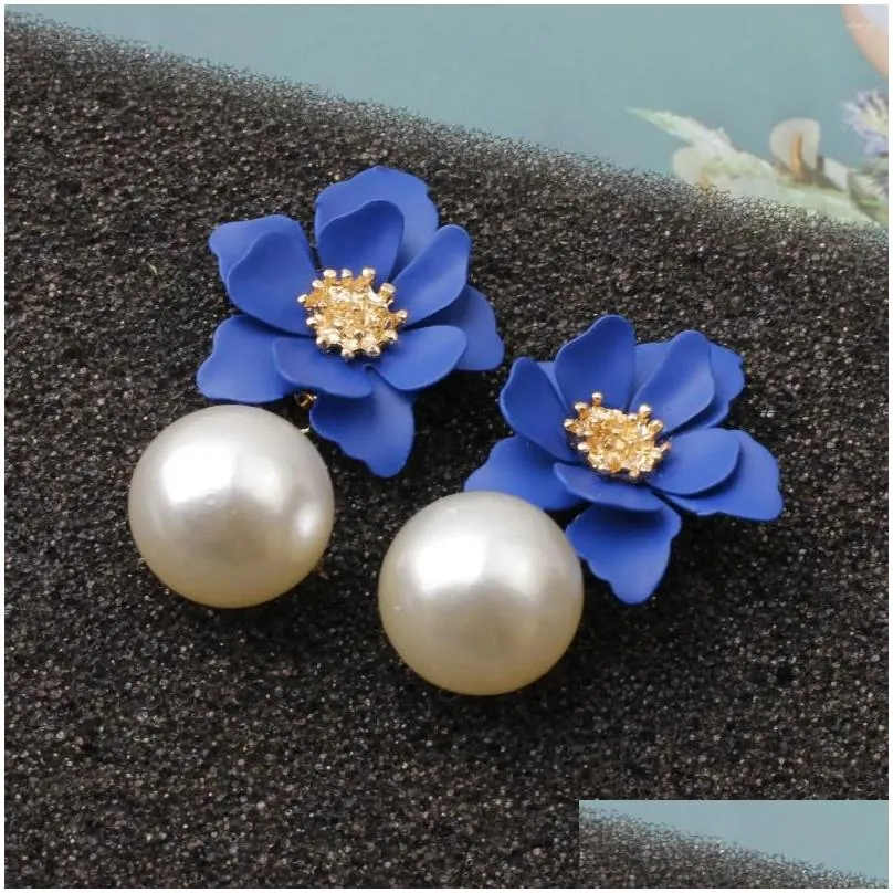 Dangle Earrings Temperament Short For Women Imitation Pearl Jewelry Sweet Flower Fashion Personalized Versatile