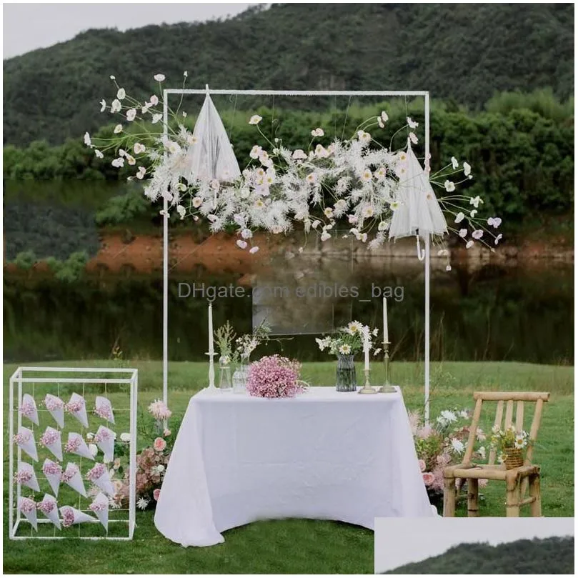 party decoration wedding square arch event props metal stand stage backdrop frame decorative artificial flowers rack balloon7802756
