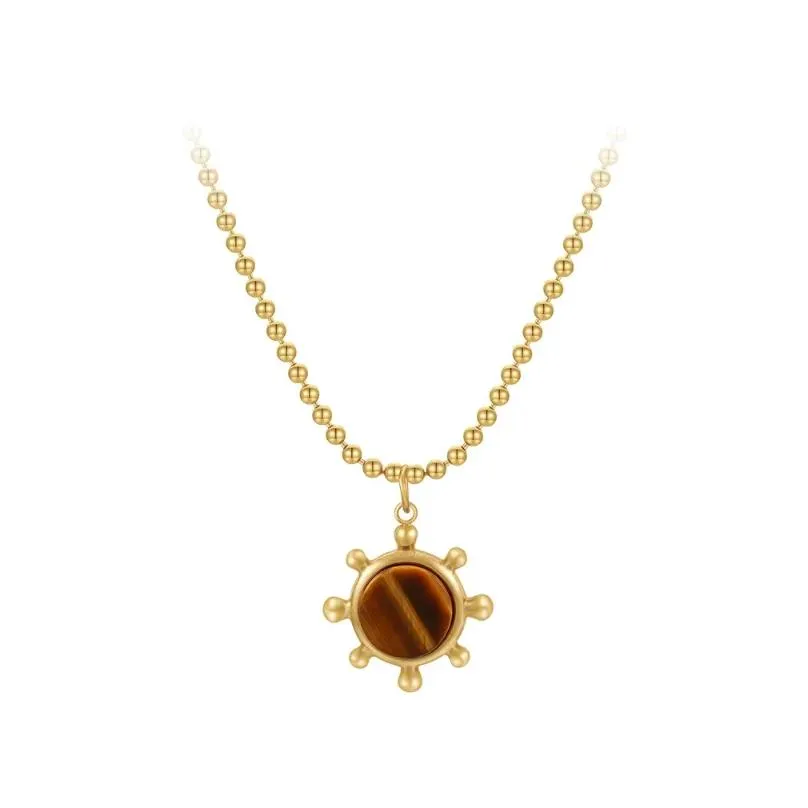 Pendant Necklaces ENFASHION Para Mujer Natural Stone Necklace For Collares Women`s Stainless Steel Gold Color Cute Jewelry Party