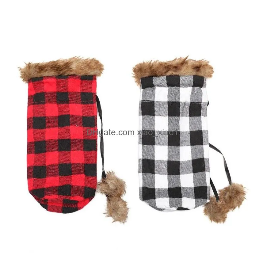 bottle cover plaid linen wine bags lapel red christmas decorations wine sets dinner fy72835748132