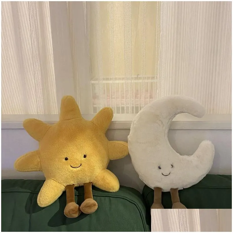 Plush Pillows & Cushions Plush Pillows Cushions Ins Yellow Sun White Moon Shape Cushion Stuffed Kawaii Throw Pillow Home Decoration Gi Dhi2X