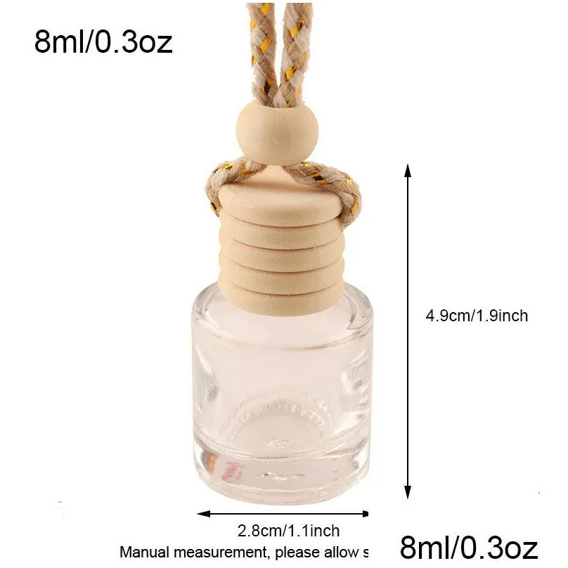 cylinder essential oils diffusers car pendant perfume bottle glass ornaments empty bottles round wooden lid air freshener hw0020