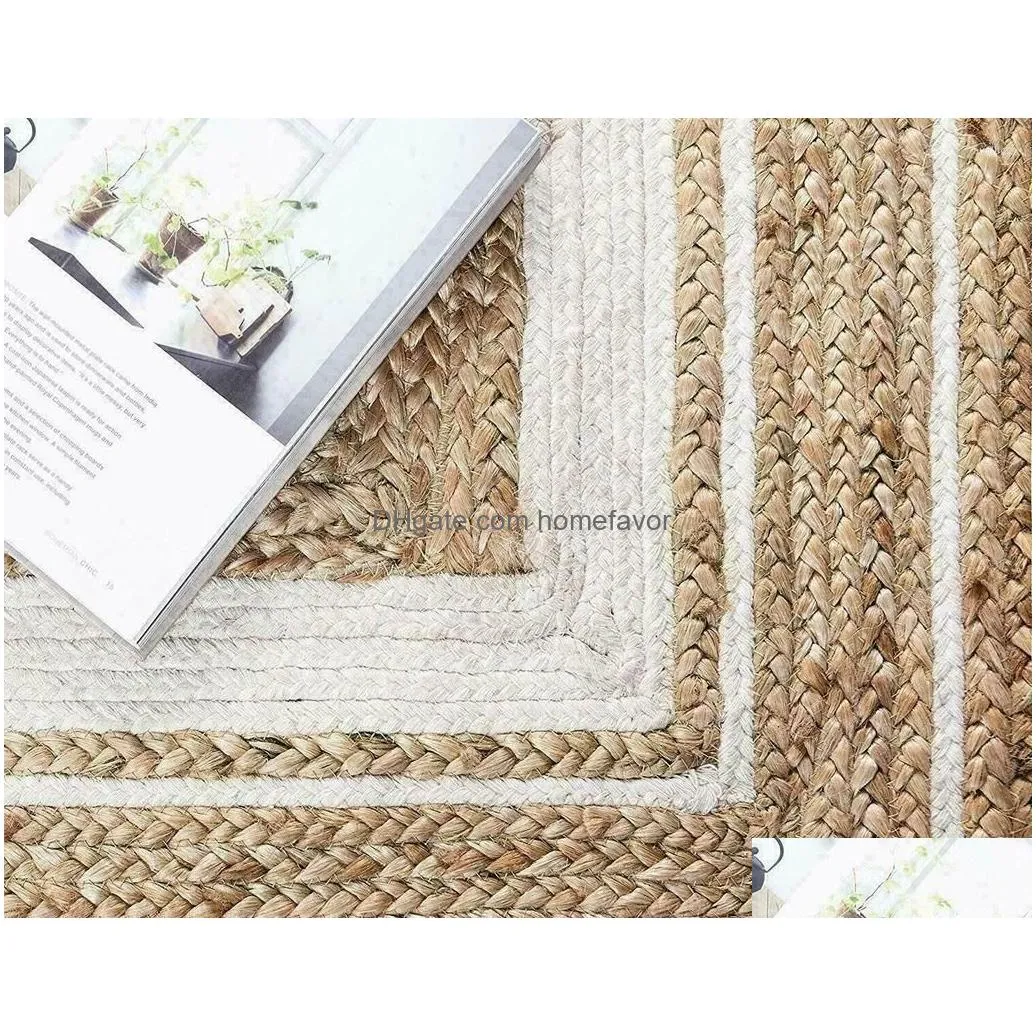 carpets 60x60cm jute rug square shape handmade braided modern rustic look pure floor decoration