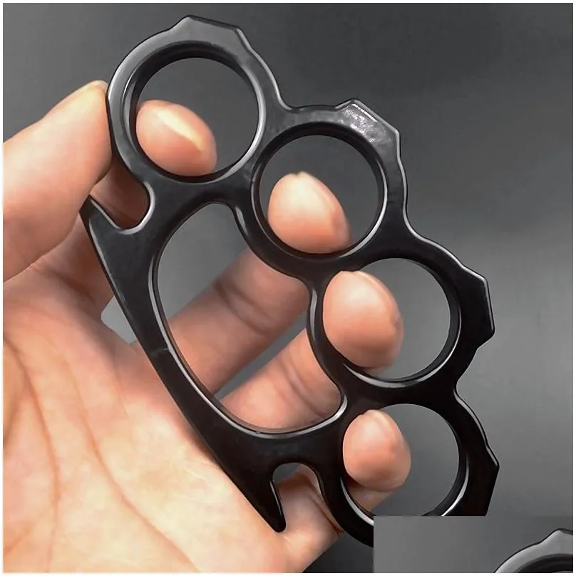 Silver Black Metal Knuckle Duster Four Finger Self Defense Clasp Safety Men and Women Bracelet Fitness EDC Pocket Tool