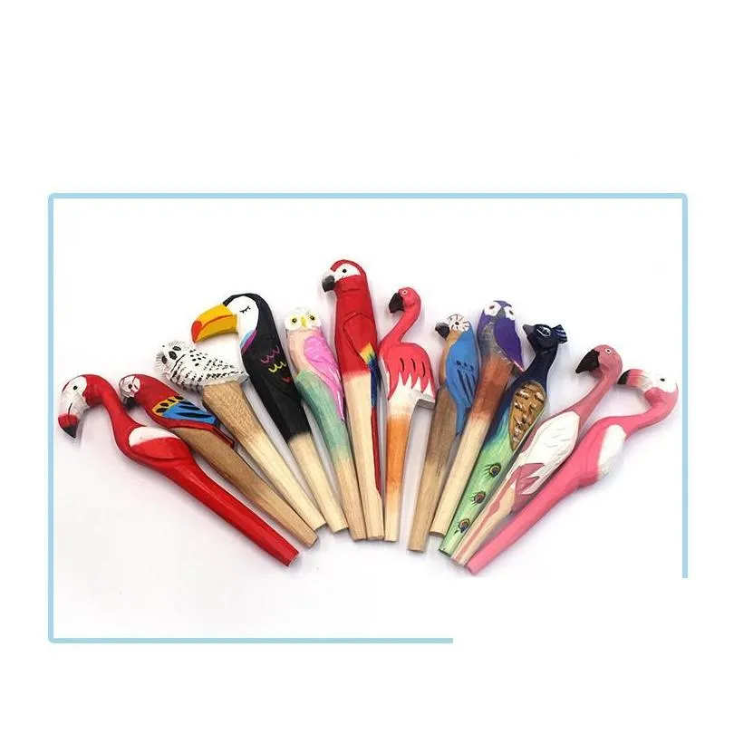 Gift Rollerball Pens Handmade Animal Carved Wood Pen Cute Creative Flamingo Writing Ball Point Wooden Novelty Gift School Stationary B Dhb2Q