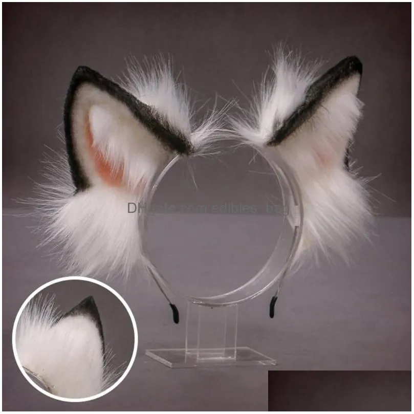 other event party supplies lovely faux fur wolf cat ears headband realistic furry animal hair hoop lolita anime masquerade