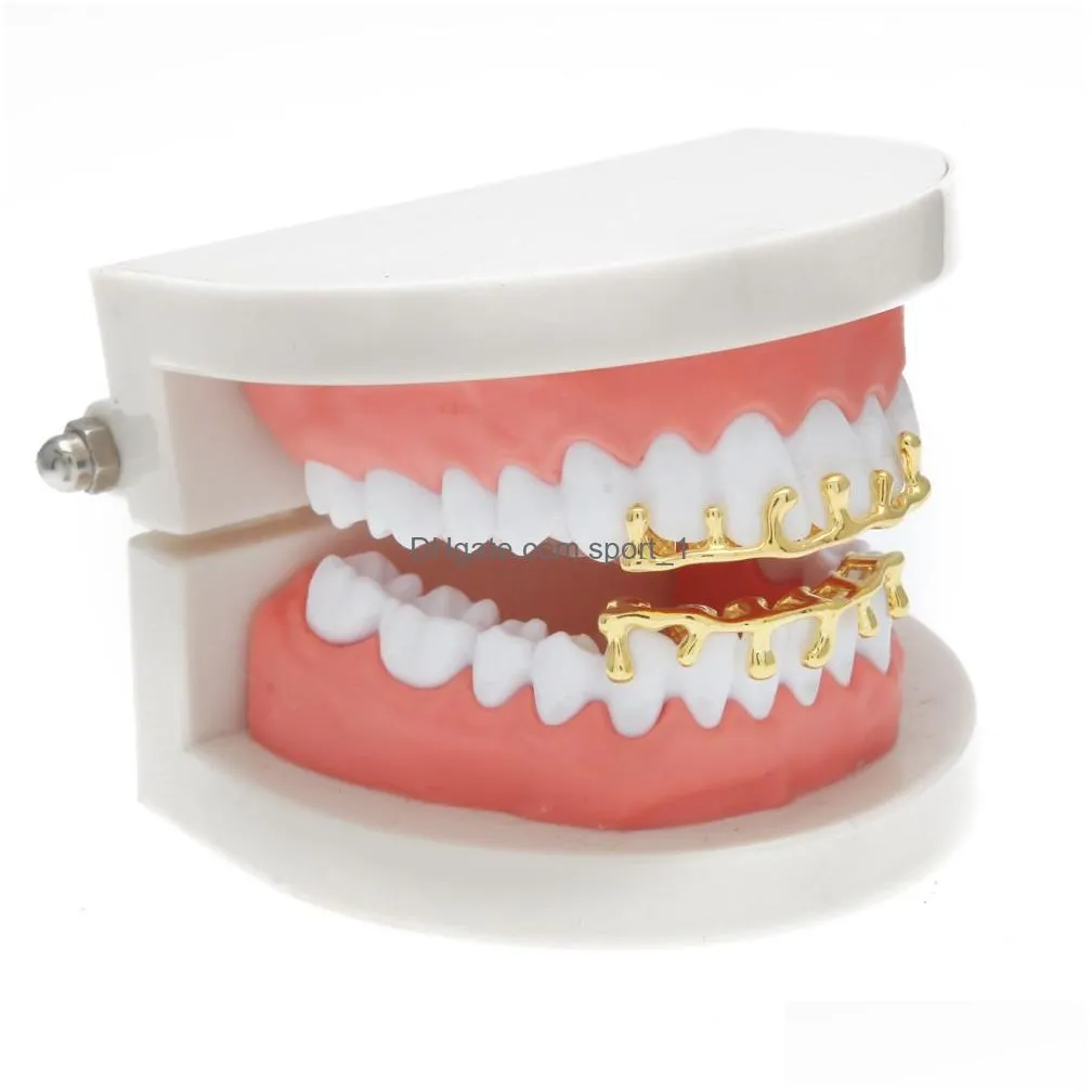  custom fit gold color hip hop teeth drip grillz caps lower bottom grill silver grills337q