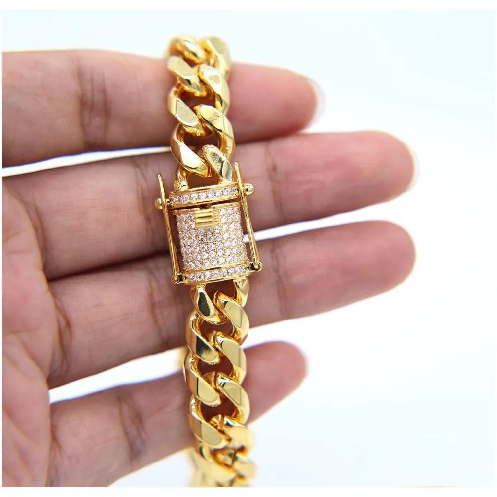 chuntam Hip Hop Cuban Chain Necklace 5A Cz Paved Clasp for Men with Gold Filled Long Chains  Necklaces Mens Jewelry